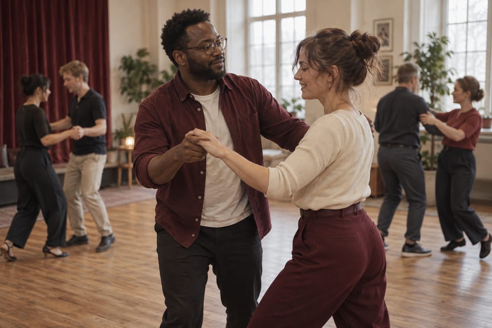 To dansere i swing – KI-generert illustrasjonsbilde for Swing/Lindy Hop på St. Croix-huset
