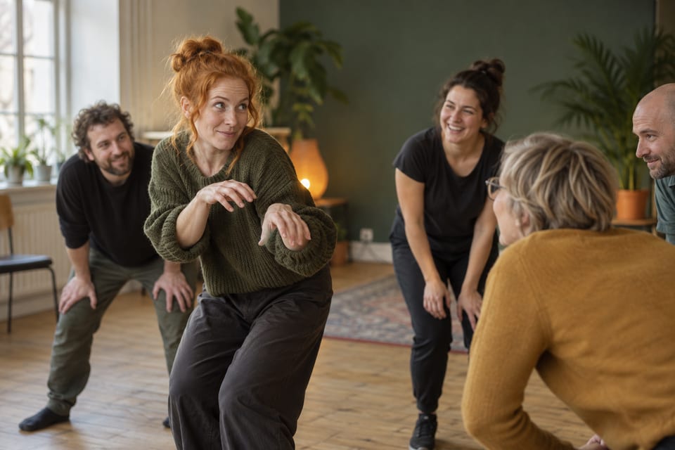 Improvisasjon på en liten scene – KI-generert illustrasjonsbilde for KRS Impro – workshops og forestillinger