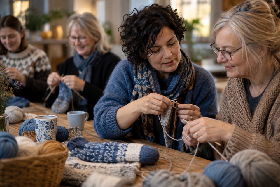 Garn, strikkepinner og et strikkeprosjekt – KI-generert illustrasjonsbilde for Strikkegruppe på Frivilligsentralen