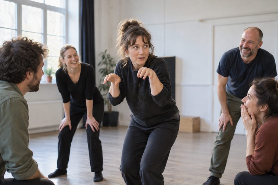Improvisasjon på en liten scene – KI-generert illustrasjonsbilde for Improv Stavanger